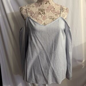 Calvin Klein Jeans Blue Striped Off-Shoulder Blouse